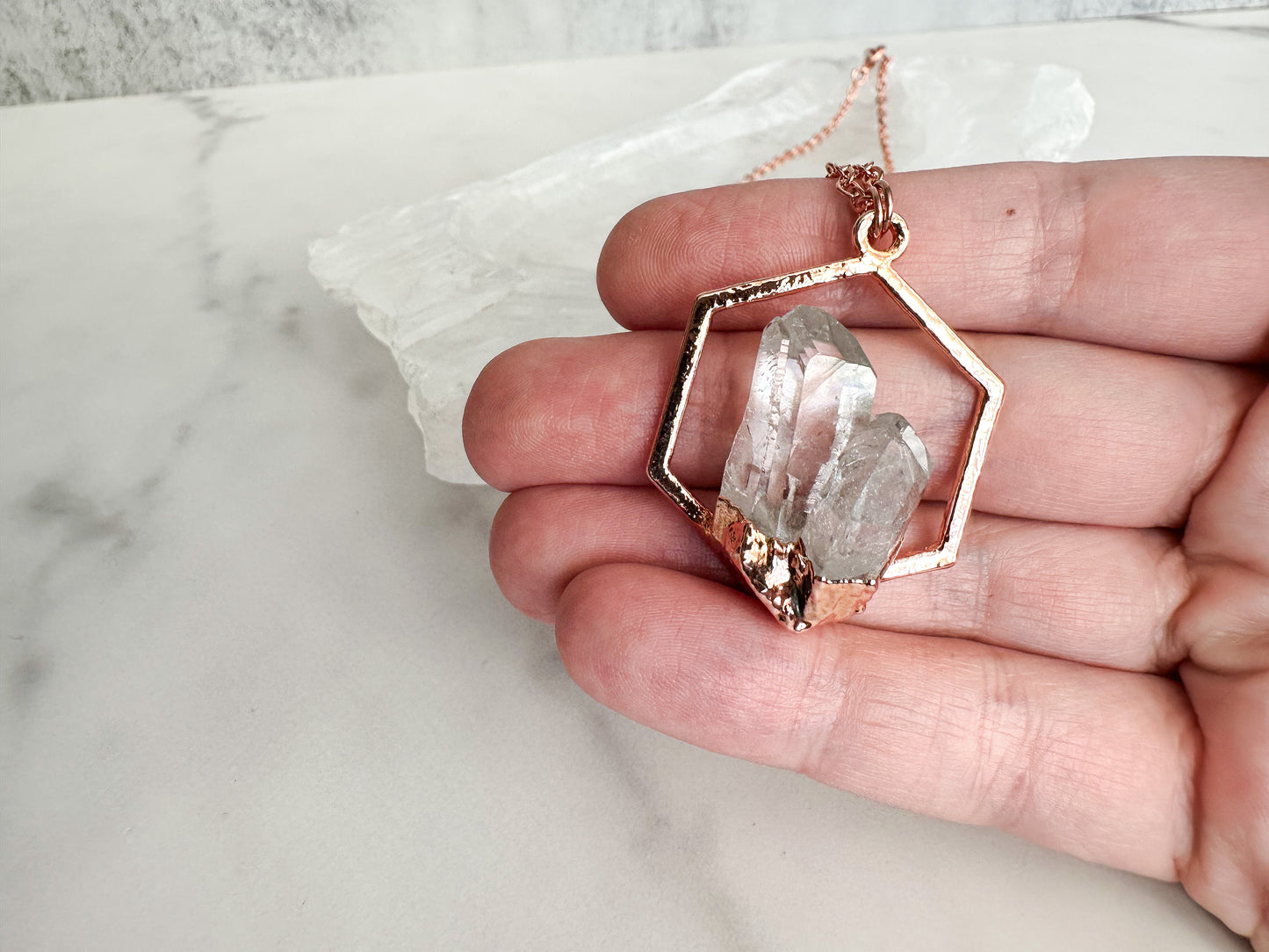 Clear Quartz Crystal Cluster Necklace